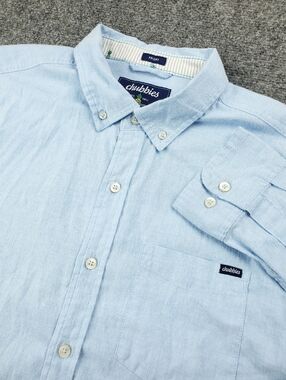 Chubbies Friday Shirt Medium Button Down Light Blue Lightweight Summer Preppy